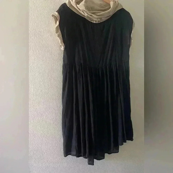 Luukaa Lightly Sheer High Low Tunic Dress Contrast High Collar Sleeve Black 6 - Picture 1 of 10